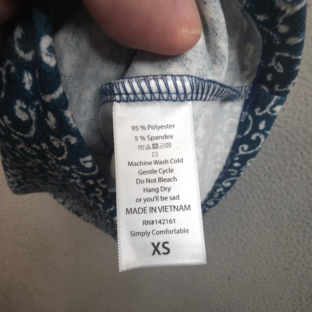 LuLaRoe Cassie Pencil Skirt XS Teal Blue White Scroll Print Stretch Midi NWT - Picture 7 of 10